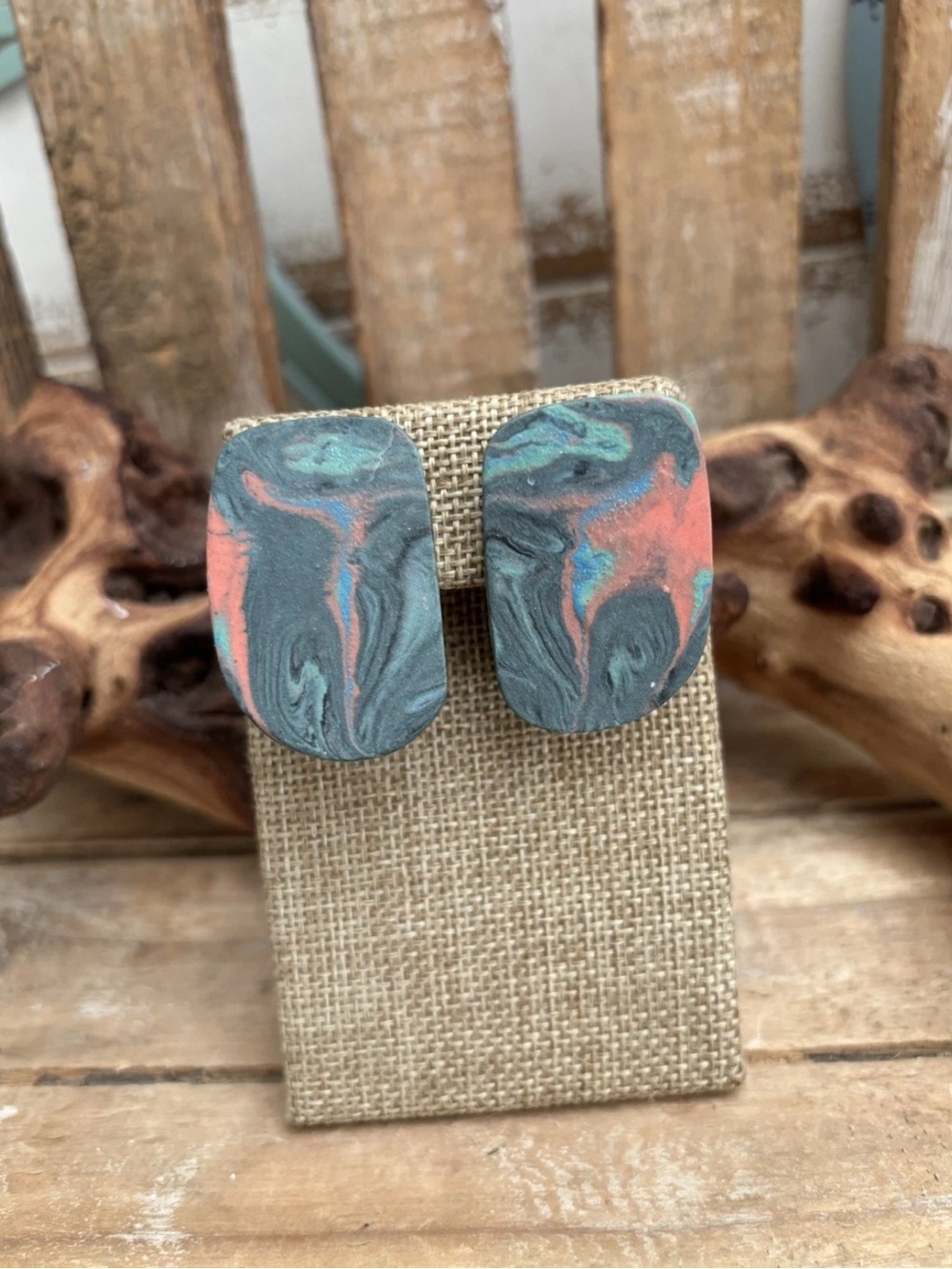 VINTAGE Handcrafted Stud Artistic Swirl BOHO Earrings NEW!